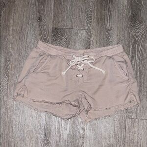 Aerie Lace-Up Shorts in Tan pull on soft light weight summer medium